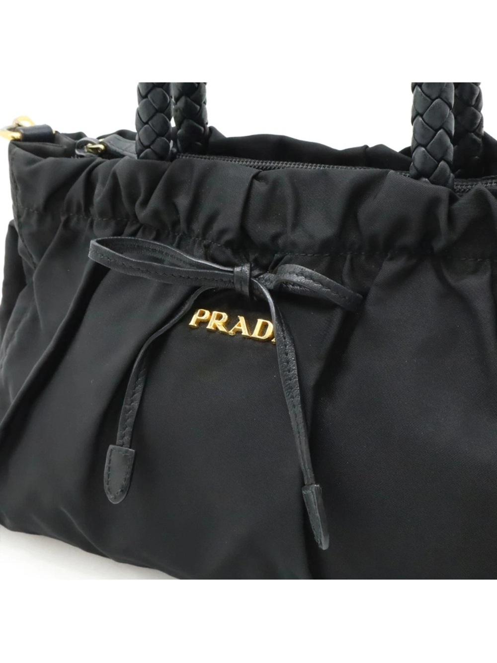 Prada⭐️BOW BAG! Black Nylon Drawstring Shoulder Bag with Braided Handles